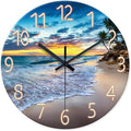 Beach Clocks Wall Decor Glass Modern Coastal Wall Clock Silent Non Ticking Blue by Constantplanet%E6%97%97%E8%88%B0%E5%BA%97