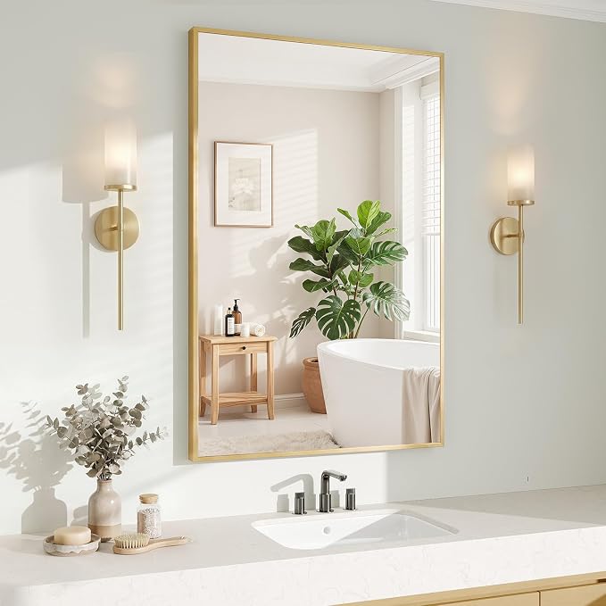 Koonmi Gold Mirrors for Wall, 24x36 Inch Bathroom Mirror, Rectangular Wall by KOONMI