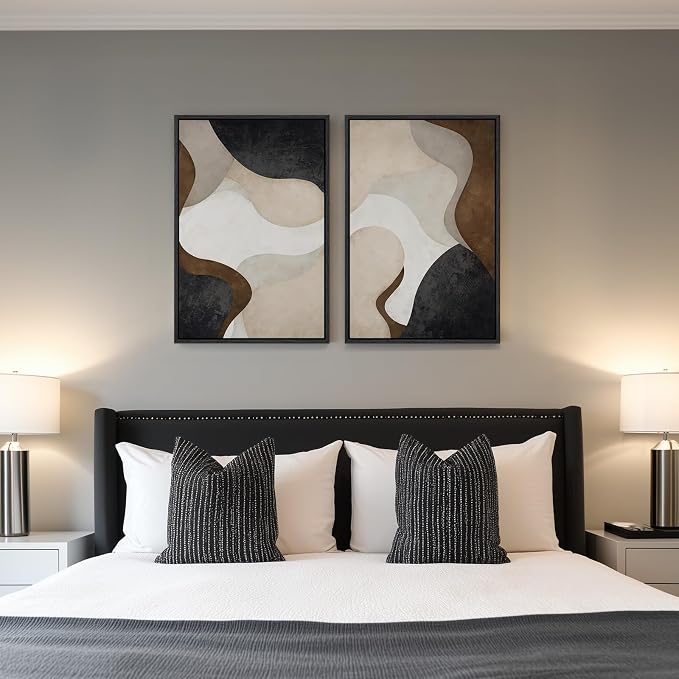 Framed Neutral Abstract Minimalist Wall Art, 2 Piece Large Modern Canvas Prints - Image 4