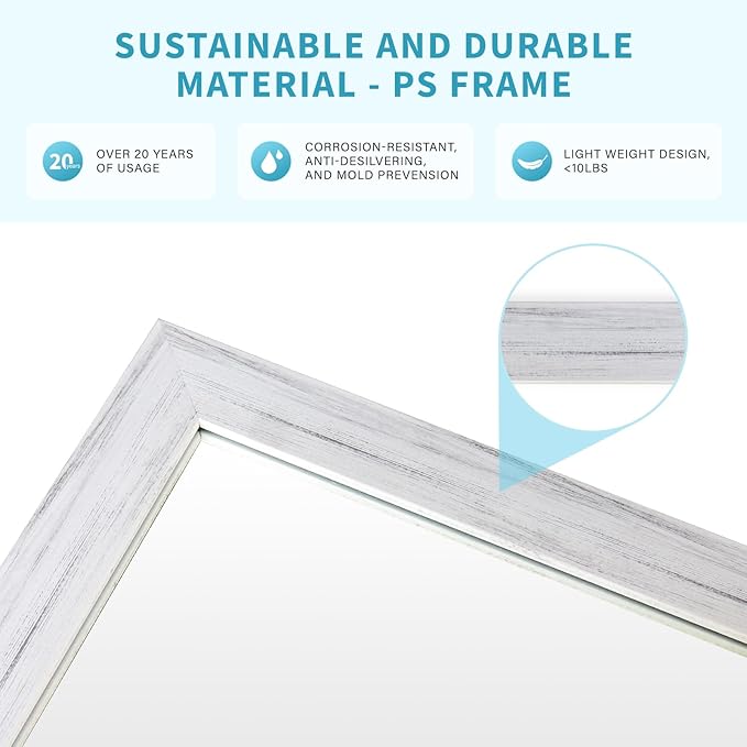 White Grey Wood Effect Framed Wall Mirror, 22x30 Rectangle Mirror, - Image 3