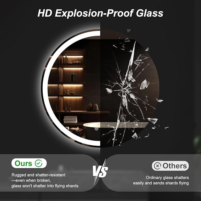 Sweetcrispy 36-Inch Round LED Bathroom Backlit Mirror - Image 3