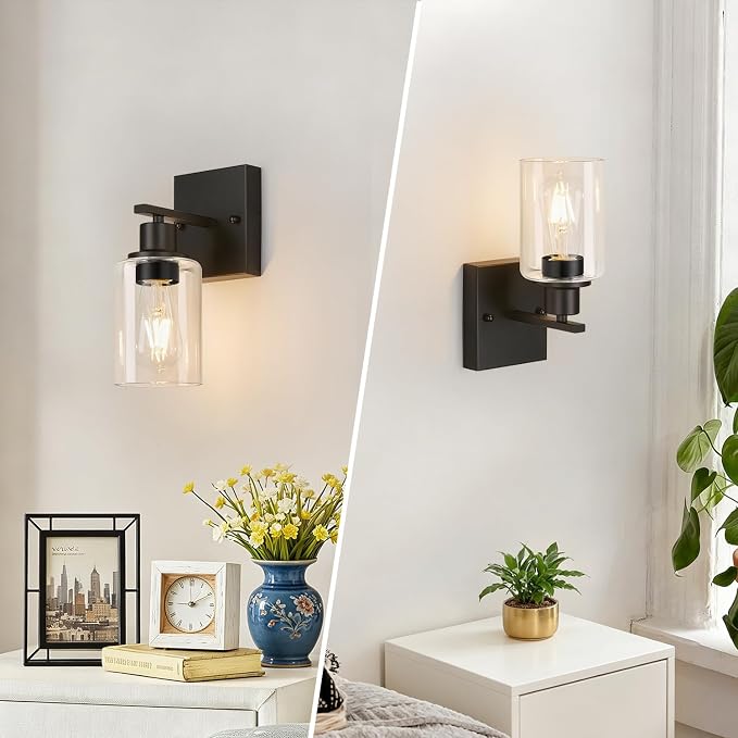 Indoi Set of 2 Wall Sconces for Bathroom, Matte Black Modern Vanity Lights - Image 7
