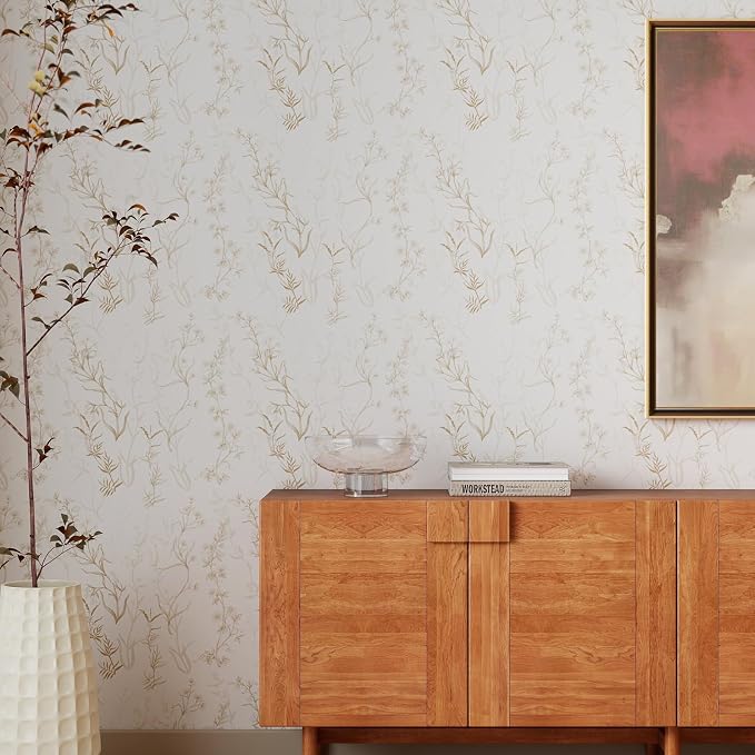 Timeet Botanical Floral Peel and Stick Wallpaper Beige Wildflower Self Adhesive - Image 7