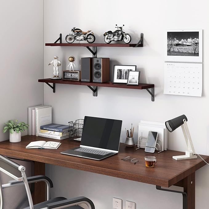 YGEOMER Floating Shelves for Wall, Different Sizes Walnut Red Brown Wall - Image 5