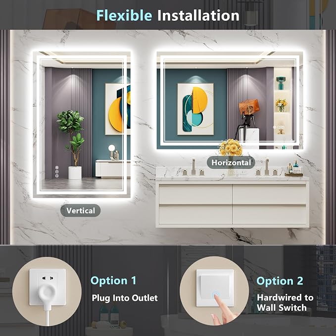 48x36 LED Bathroom Mirror with Lights, Backlit and Front Lit Anti-Fog Lighted - Image 6