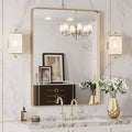 LOAAO 24”X32” Gold Bathroom Mirror, Rounded Rectangle Gold Frame Mirror by LOAAO