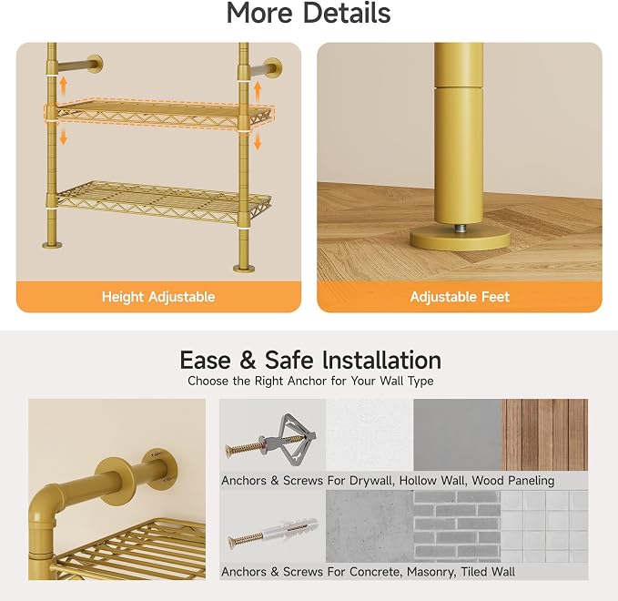 ONBRILL L7 Wall Mounted Industrial Pipe Clothing Rack – Heavy Duty Modular - Image 8