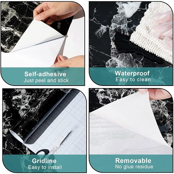 Arthome Black Marble Contact Paper, Peel and Stick Black Paper, Self Adhesive - Image 6