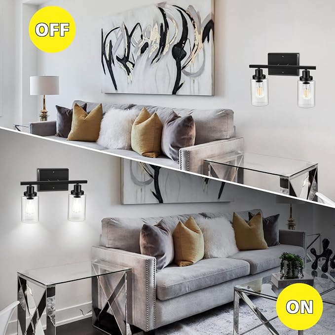 Ascher 2-Light Wall Sconces, Modern Vanity Light Fixture Black Finish, Wall - Image 3