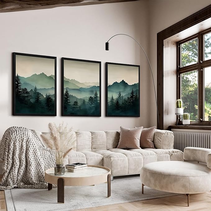 Mountain Wall Art Decor Set of 3 Sage Green Forest Canvas Wall Art Prints - Image 7