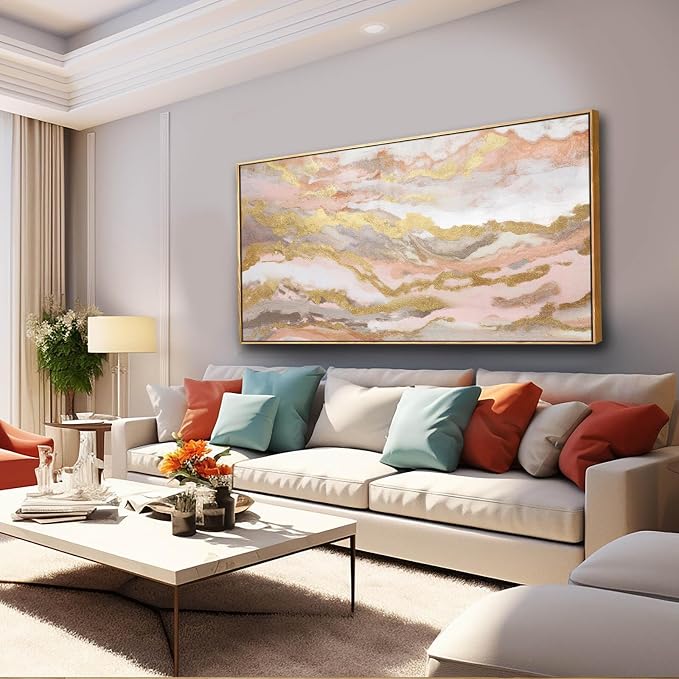 YJYart Canvas Wall Art Gold Living Room Decor Pink Canvas Art Room Decor - Image 6