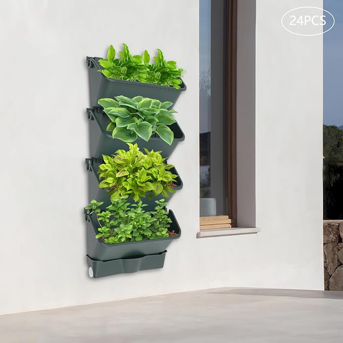 Vertical Wall Planter with 24 Pots, Hanging Garden Plant Flowerpot Holder - Image 6