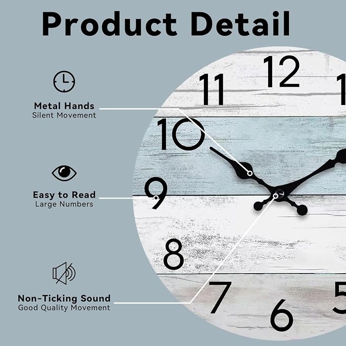 KECYET Wall Clock Silent Non-Ticking Wooden Clocks Battery Operated 16 Inch - Image 5