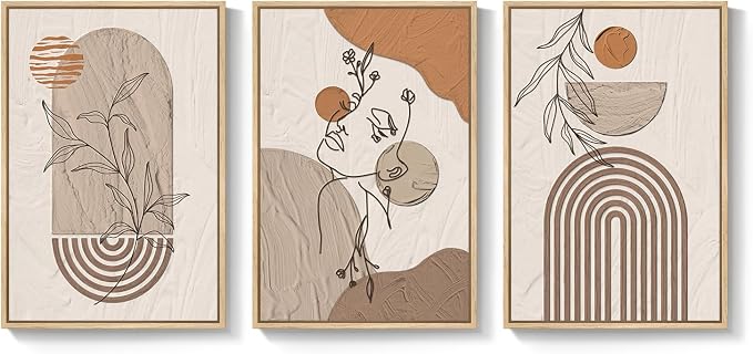 Framed Earth Tone Boho Abstract Wall Art Bedroom, 3 Piece Neutral Modern - Image 9