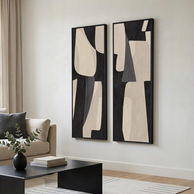 Long Narrow Framed Neutral Abstract Vertical Wall Art - Image 3