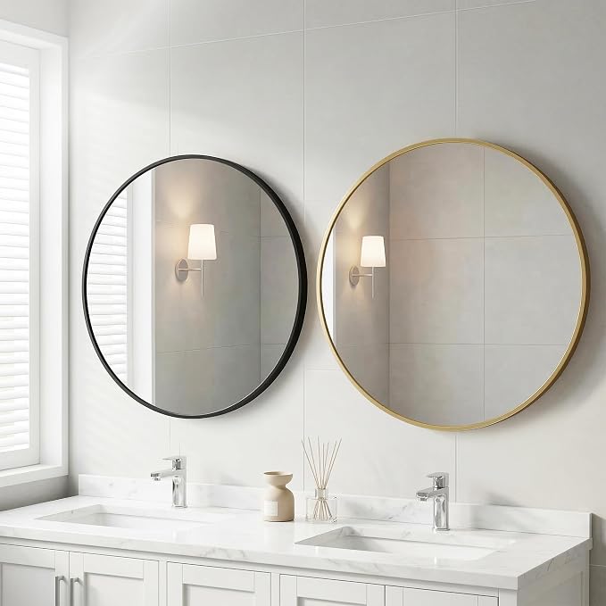OLIXIS 30 Inch Gold Round Bathroom Wall Mirror, Round Bathroom Mirrors - Image 2