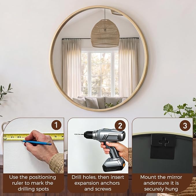 NEWBULIG 24 Inch Round Wall Mirror, Bathroom Mirror - Image 7