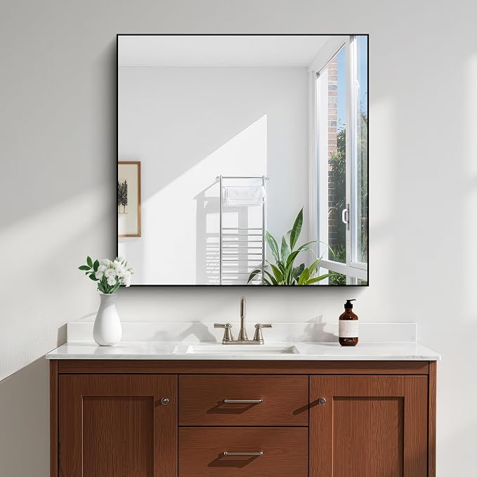 KOCUUY Black Bathroom Mirror, 36x36 Inch Square Mirror - Image 7