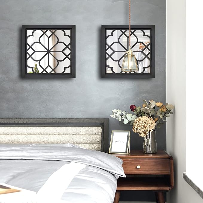 Wocred 2 PCS Square Wall Mirror, Gorgeous Rustic Farmhouse Accent Mirror - Image 3