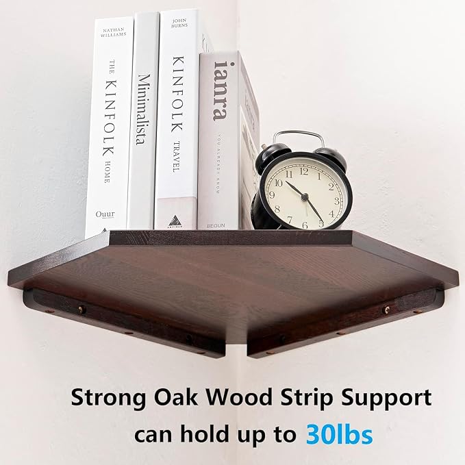 Corner Wall Shelves, Corner Floating Shelves Set of 2 Solid Oak Wood Display - Image 7