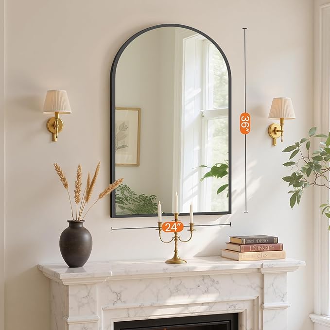 Sweetcrispy 24"x36" Arch Black Bathroom Wall Mirror, Metal Frame Vanity Mirror - Image 4
