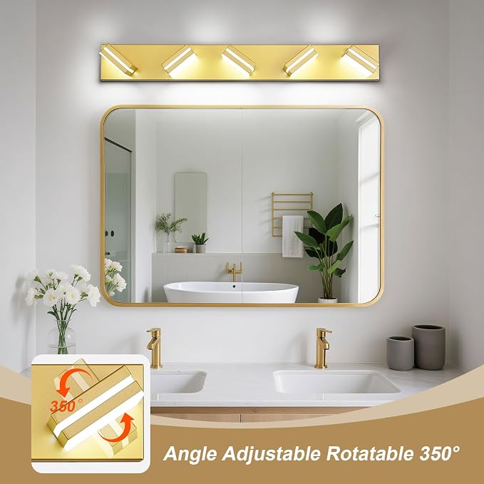 Modern LED Bathroom Lights Fixtures 5-Light, Metal Gold Acrylic Wall Lighting - Image 2