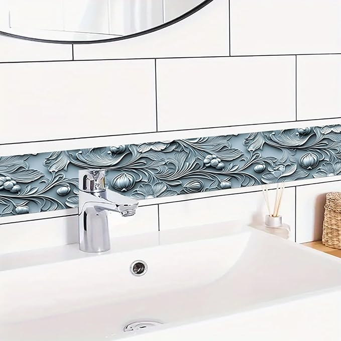 HOMETITUTE Wallpaper Border Peel and Stick Wall Border Ice Blue Fold Texture - Image 2