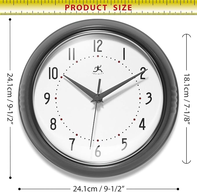 Infinity Instruments LTD. Retro Round Aluminum Wall Clock, Oyster Grey - Image 7