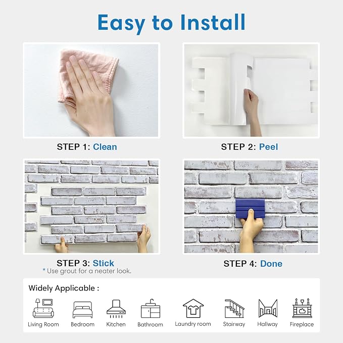COMSTICKC 3D Whitewash Brick Wall Panel Peel and Stick, DIY UrltraLight PVC - Image 8