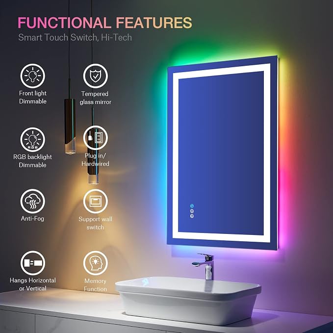 LOAAO 28"X36" LED Bathroom Mirror - Image 7