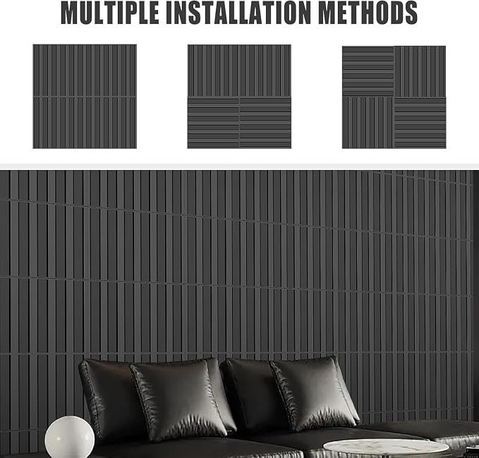 20 Pack 3D PVC Fluted Slat Wall Panels 12x12 Inch Covers 20 Sq.Ft Black - Image 3