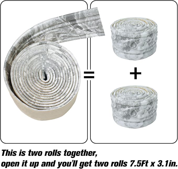180'' Marble Polyethylene Foam 3D Wall Edging, Self Adhesive Wallpaper Border - Image 3