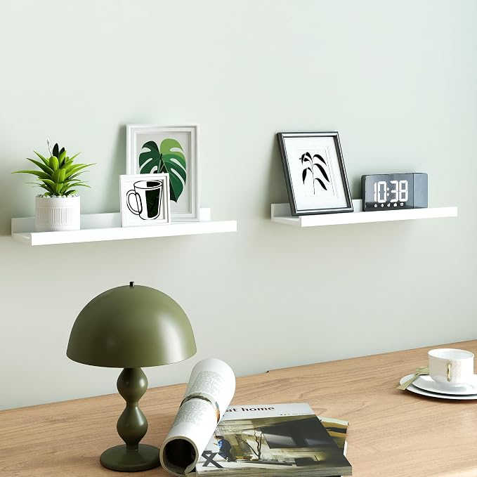 White Floating Shelves for Wall Decor, Wall Mounted Wood Storage Shelf for - Image 3