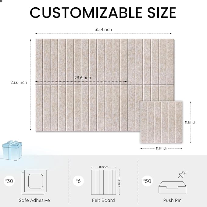 Large Cork Bulletin Board for Wall 36"x24", 6 Pack Felt Slat Wall Panel Tiles - Image 4