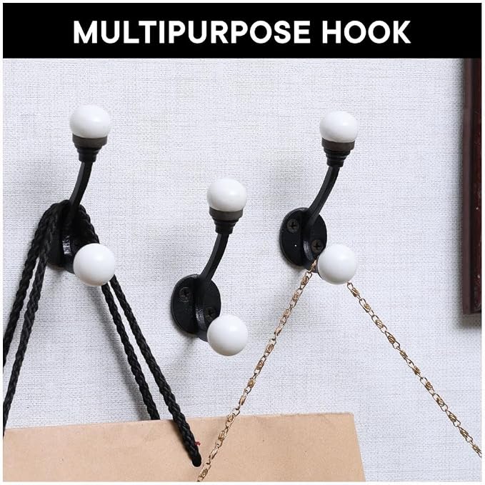 Indian Shelf Pack of 12 Double Prong White Decorative Coat Hooks Unique Coat - Image 5