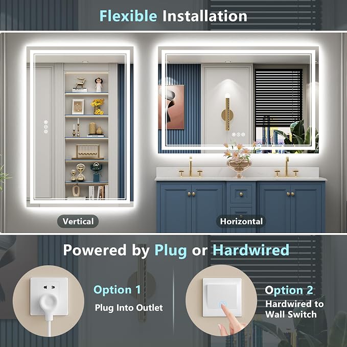 60x36 LED Bathroom Mirror with Lights, Backlit and Front Lit Anti-Fog Lighted - Image 6