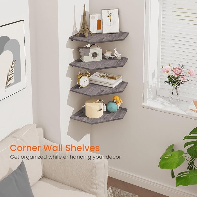 Homode Corner Shelf Wall Mount, Wall Shelf Organizer, Wood Hanging Storage - Image 4
