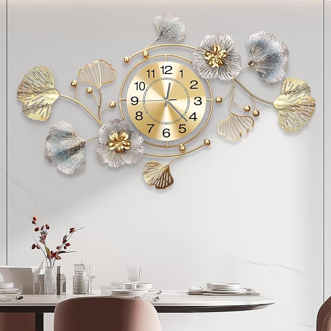 Clocks for Living Room, Large Wall Clock, 3D Silent Wall Clock, Retro Metal by JXQXYN