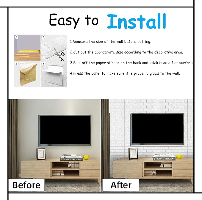 3D Wall Panels Peel and Stick in White, Faux Brick Wall Panels - Image 3