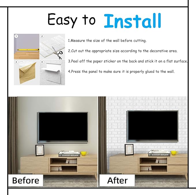 3D Wall Panels Peel and Stick in White, Faux Brick Wall Panels - Image 3