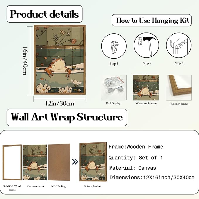Funny Japanese Frog Bathroom Wall Art Whimsical Frog in Bathtub Wall Decor - Image 3