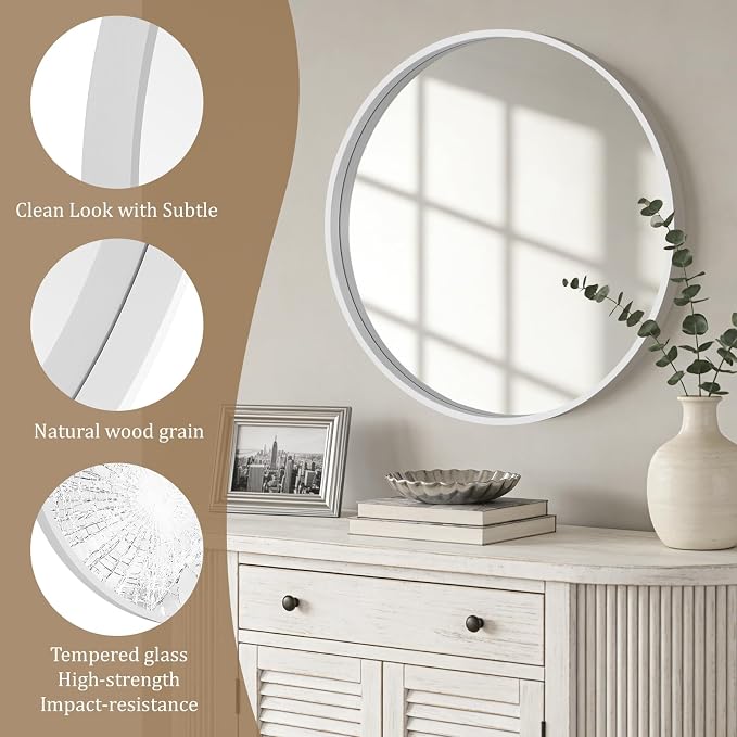 WallBeyond Round Wood Mirror 28 inch Circle Wall Mirror - Image 5