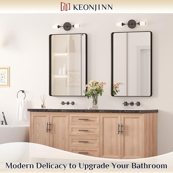 Keonjinn Black Bathroom Mirror for Vanity, Tempered Glass, Anti-Rust - Image 2