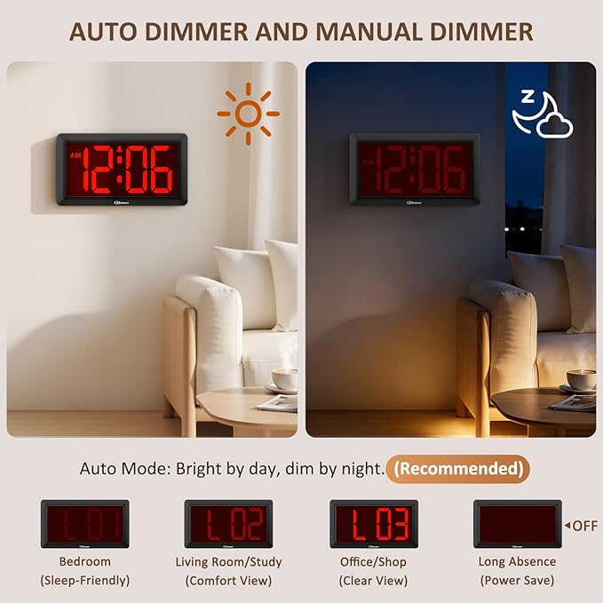 Soobest 9.5 Inch Large Digital Wall Clock Battery Operated, Auto & Manual - Image 5