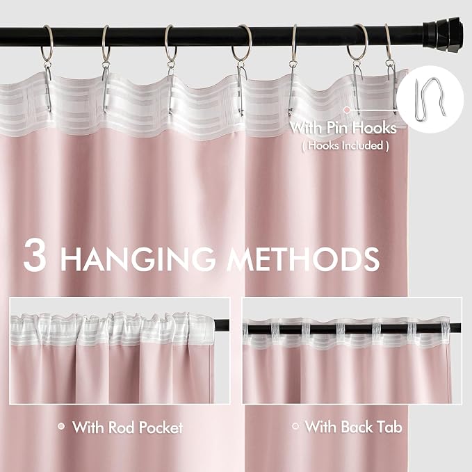 MIULEE Baby Pink Back Tab Blackout Curtains 84 Inch Length 2 Panels Set - Image 3