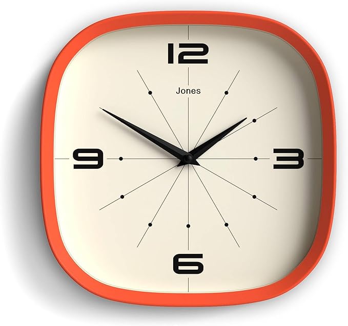 JONES CLOCKS® Pulsar wall Clock | Square Rounded Retro Clock | 10 inch | Orange by JONESCLOCKS