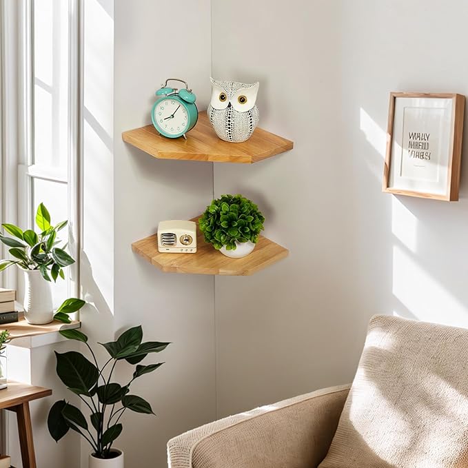 Corner Wall Shelf, Corner Floating Shelf Solid Oak Wood Display Shelf - Image 6