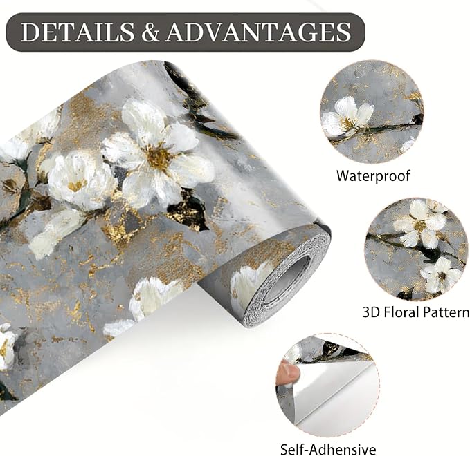 Cherry Blossom Wallpaper Border 196x4 Inch Peel and Stick Wall Border Gray - Image 8