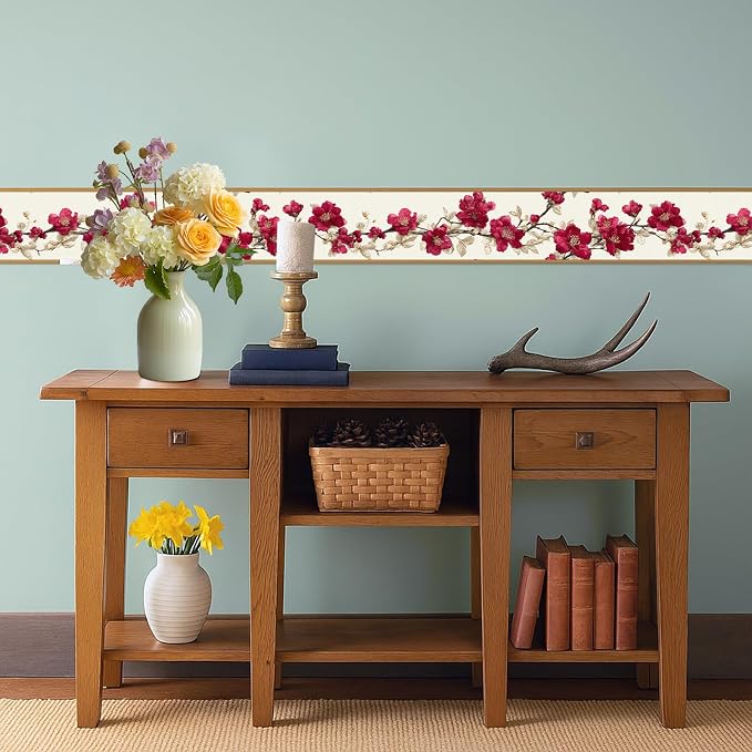 Cherry Blossom Wallpaper Border 196x4 Inch Red Flower Peel and Stick Wall - Image 6