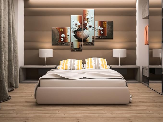 Wieco Art Huge Size Artwork 4 Panels 100% Hand-painted Modern Canvas Wall Art - Image 4